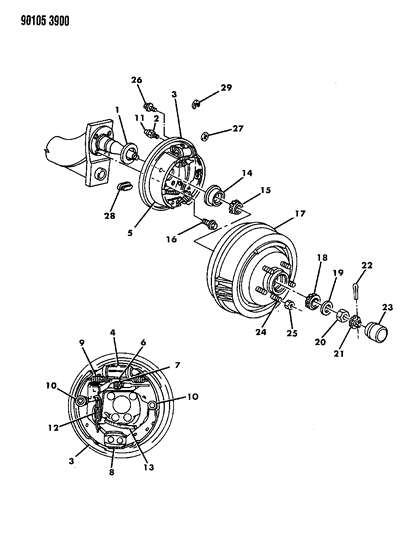 1990 Chrysler Imperial Brakes, Rear Drum Diagram