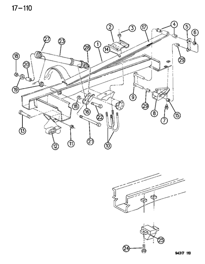 1996 Dodge Ram Wagon Suspension - Rear Leaf With Shock Absorber Diagram 1