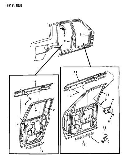 1992 Chrysler LeBaron Door, Front & Rear Weatherstrips, Runs And Guards Diagram