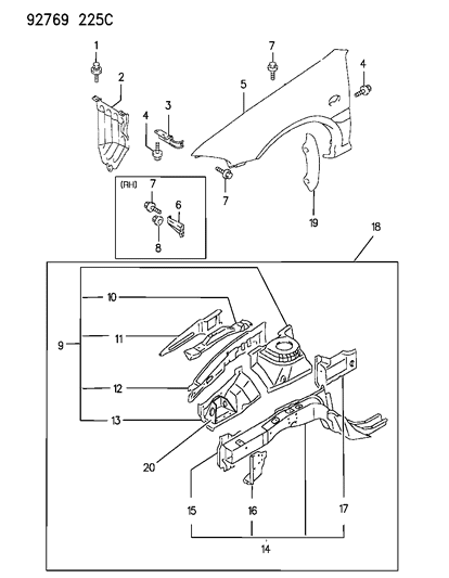 1994 Dodge Colt Fender & Fendershield Diagram