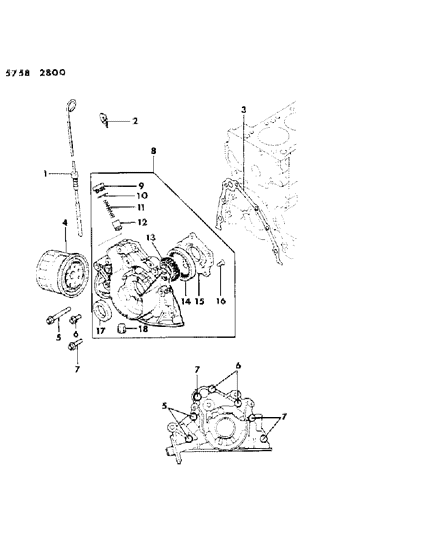 1985 Dodge Conquest Oil Pump & Oil Filter Diagram 1