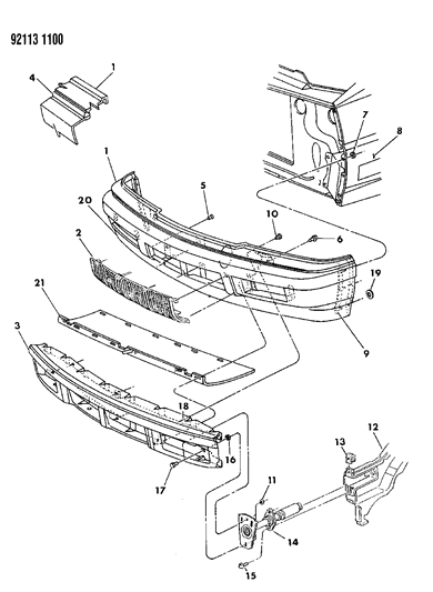 1992 Chrysler LeBaron GTC Fascia, Front Diagram