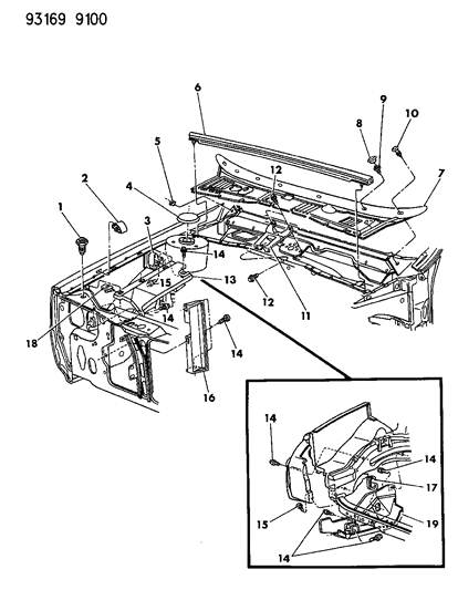 1993 Chrysler New Yorker Cowl Screen & Engine Shield Diagram