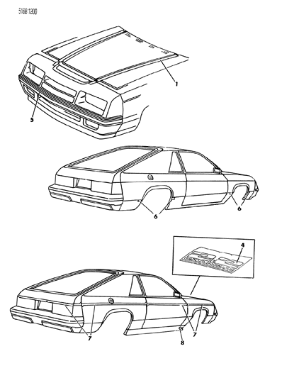 1985 Dodge Omni Tape Stripes & Decals - Exterior View Diagram 1