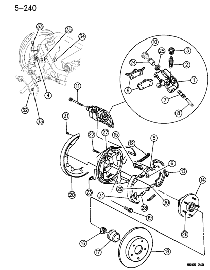 1996 Chrysler Sebring Brakes, Rear Disc Diagram