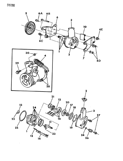 1985 Dodge Diplomat Power Steering Pump, Pulley, Brackets Diagram