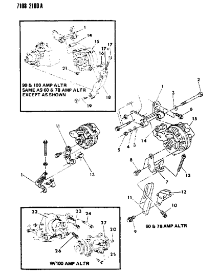 1987 Dodge Aries Alternator & Mounting Diagram