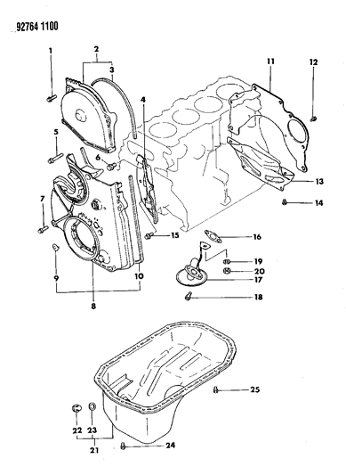 1992 Dodge Ram 50 Oil Pan & Timing Cover Diagram