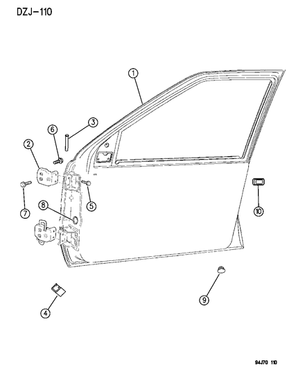 1996 Jeep Grand Cherokee Door, Front Shell & Hinges Diagram