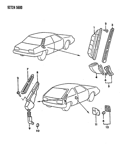 1993 Dodge Colt Rear Duct & Garnish Air Outlet Diagram