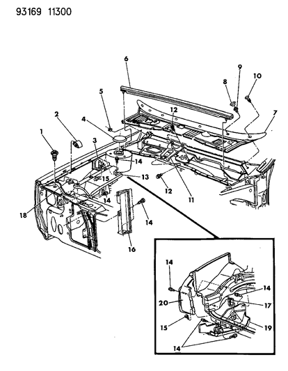 1993 Chrysler New Yorker Cowl Screen & Engine Shield Diagram