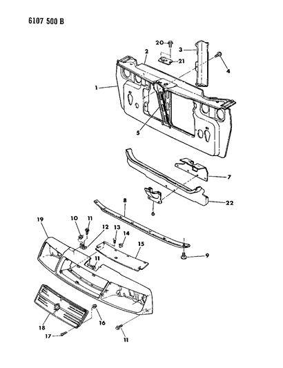 1986 Chrysler LeBaron GTS Grille & Related Parts Diagram