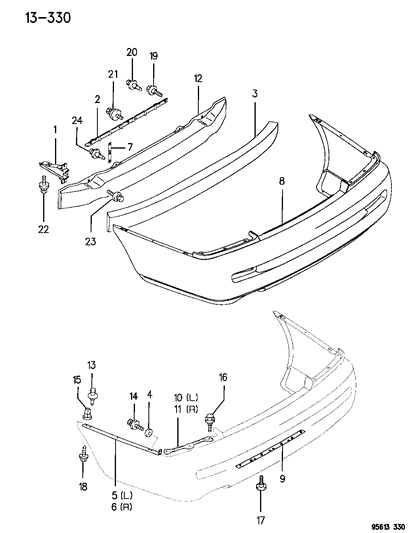 1996 Chrysler Sebring Bumper & Support, Rear Diagram 3