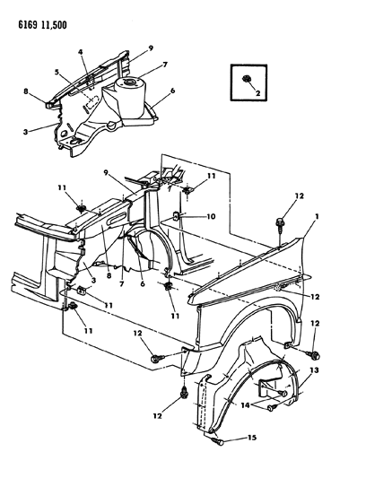 1986 Dodge Caravan Fender & Shield Diagram