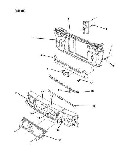 1988 Dodge Aries Grille & Related Parts Diagram