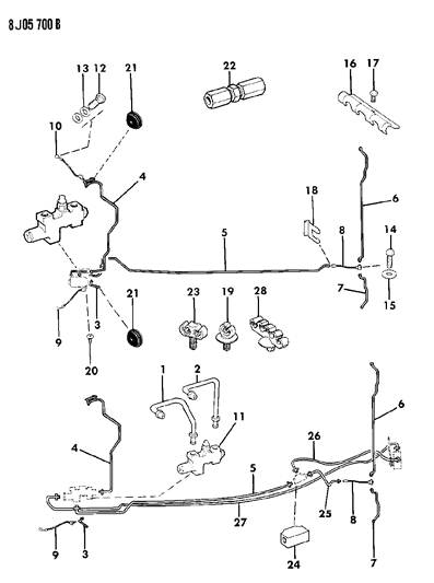 1989 Jeep Cherokee Lines & Hoses, Brake Diagram 1