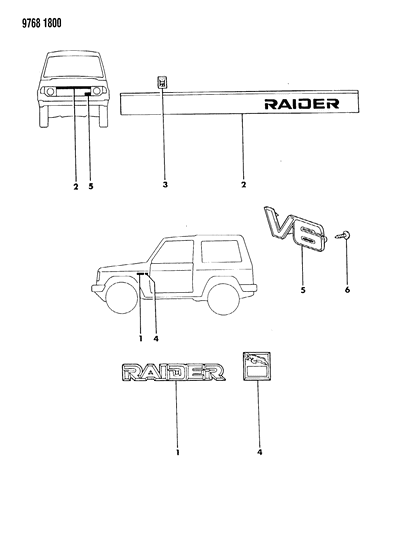 1989 Dodge Raider Nameplates - Exterior View Diagram