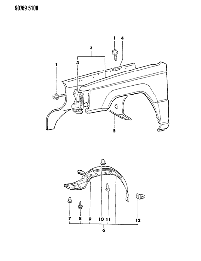 1990 Dodge Ram 50 Fender Front Diagram