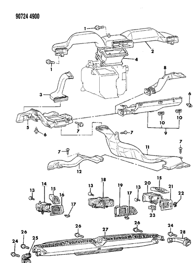 1990 Dodge Colt Air Ducts & Outlets Diagram