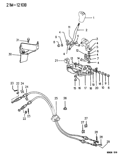 1995 Chrysler Sebring Cable, Gearshift Control Diagram for MB910538