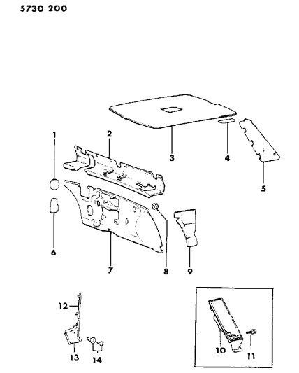 1986 Dodge Colt Cowl Panel & Silencers Diagram