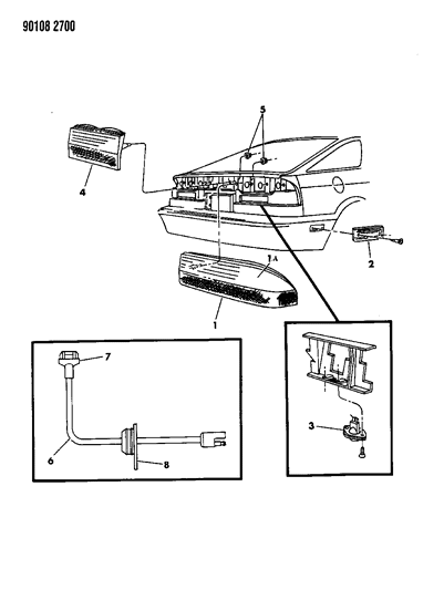 1990 Dodge Daytona Lamps & Wiring - Rear Diagram