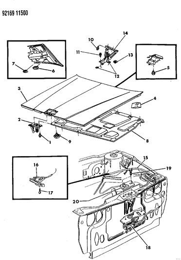 1992 Chrysler New Yorker Hood & Hood Release Diagram