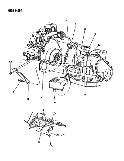 1989 Dodge Dynasty Transaxle Mounting & Miscellaneous Parts Diagram