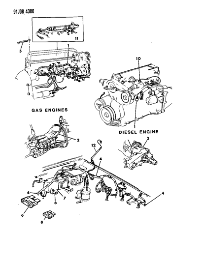 1992 Jeep Comanche Wiring - Engine & Related Parts Diagram