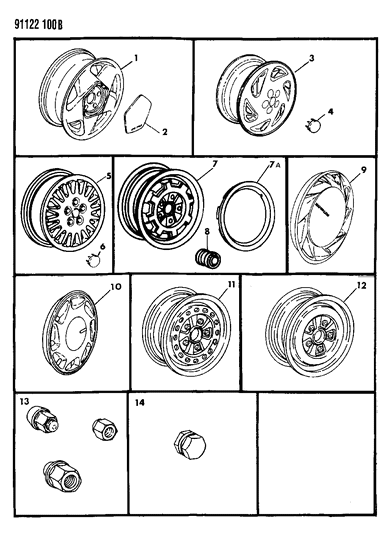 1991 Dodge Shadow Wheels & Covers Diagram