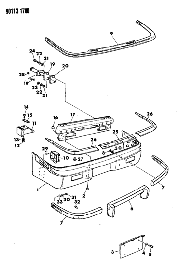 1990 Chrysler TC Maserati Fascia, Bumper Rear Diagram