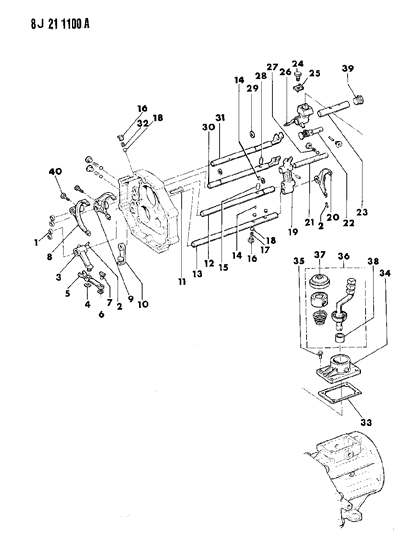 1987 Jeep Cherokee Forks, Rails, Shafts Diagram 1