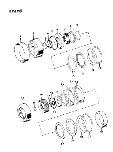 1989 Jeep Grand Wagoneer Clutch, Front & Rear Diagram