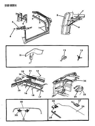 1989 Chrysler LeBaron Rail, Header And Latch Assembly Diagram
