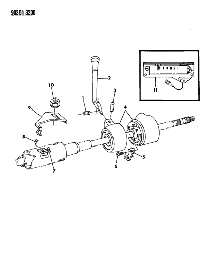 1993 Dodge Ram Van Controls, Gearshift, Steering Column Shift Diagram 1