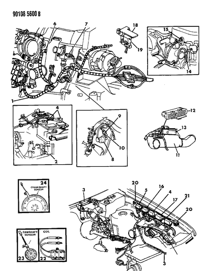 1990 Chrysler Town & Country Wiring - Engine - Front End & Related Parts Diagram