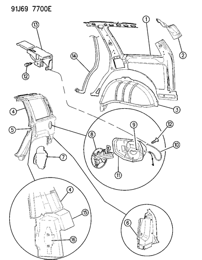 1993 Jeep Grand Wagoneer Panels - Rear Quarter Diagram