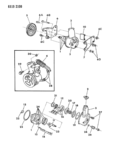 1986 Dodge Diplomat Power Steering Pump, Pulley, Brackets Diagram