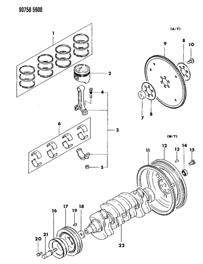 1990 Dodge Ram 50 Crankshaft & Piston Diagram 1