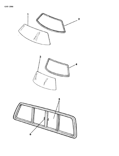 1985 Dodge D350 Windshield & Backlite Diagram