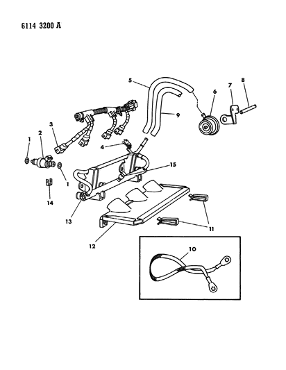 1986 Chrysler LeBaron Fuel Rail & Related Parts Diagram