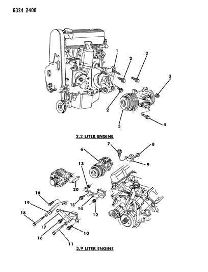 1987 Dodge Dakota Mounting - A/C Compressor Diagram