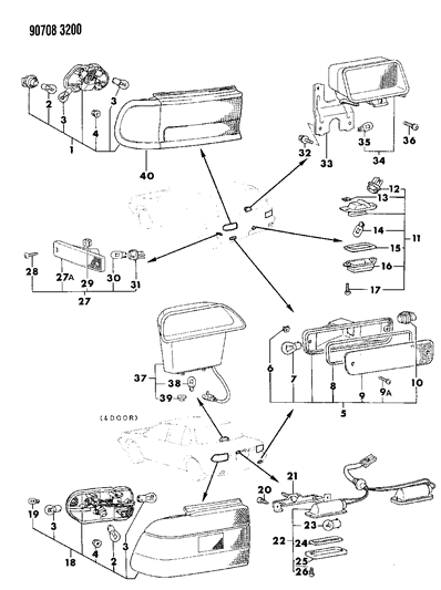 1990 Dodge Colt Lamps - Rear Exterior Diagram