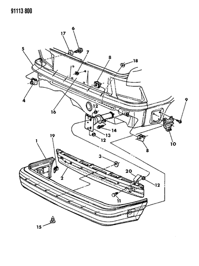 1991 Dodge Shadow NERFSTRIP Rear Bumper FASCIA B Diagram for 5263586