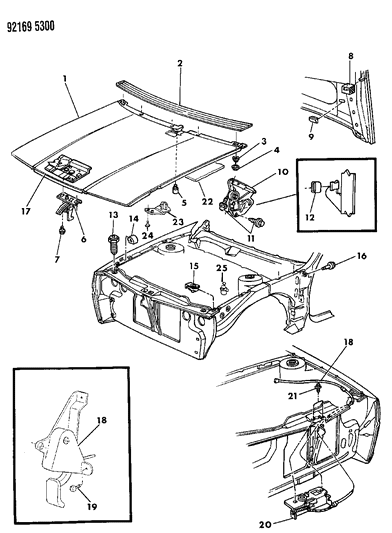 1992 Chrysler LeBaron GTC Hood & Hood Release Diagram