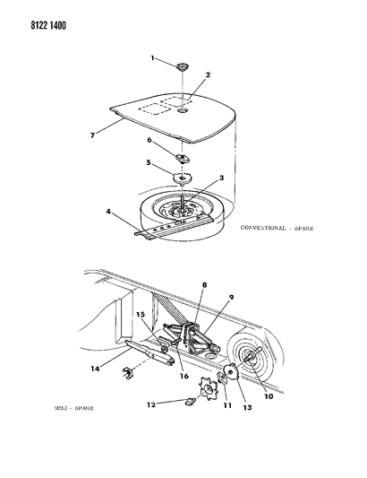 1988 Dodge Aries Jack & Spare Tire Stowage Diagram 2