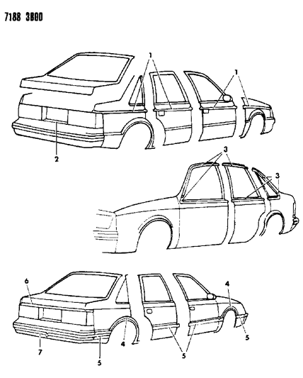 1987 Chrysler LeBaron Tape Stripes & Decals - Exterior View Diagram
