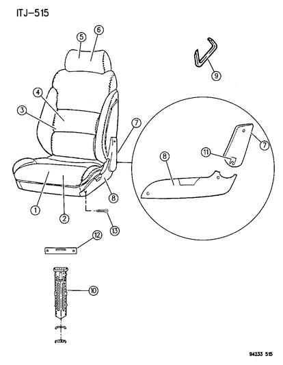 1994 Chrysler LeBaron GTC Front Seat Diagram 2