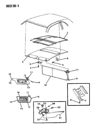 1990 Chrysler LeBaron GTC Headliner & Visor Diagram