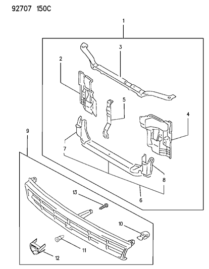 1993 Dodge Colt Grille & Related Parts Diagram